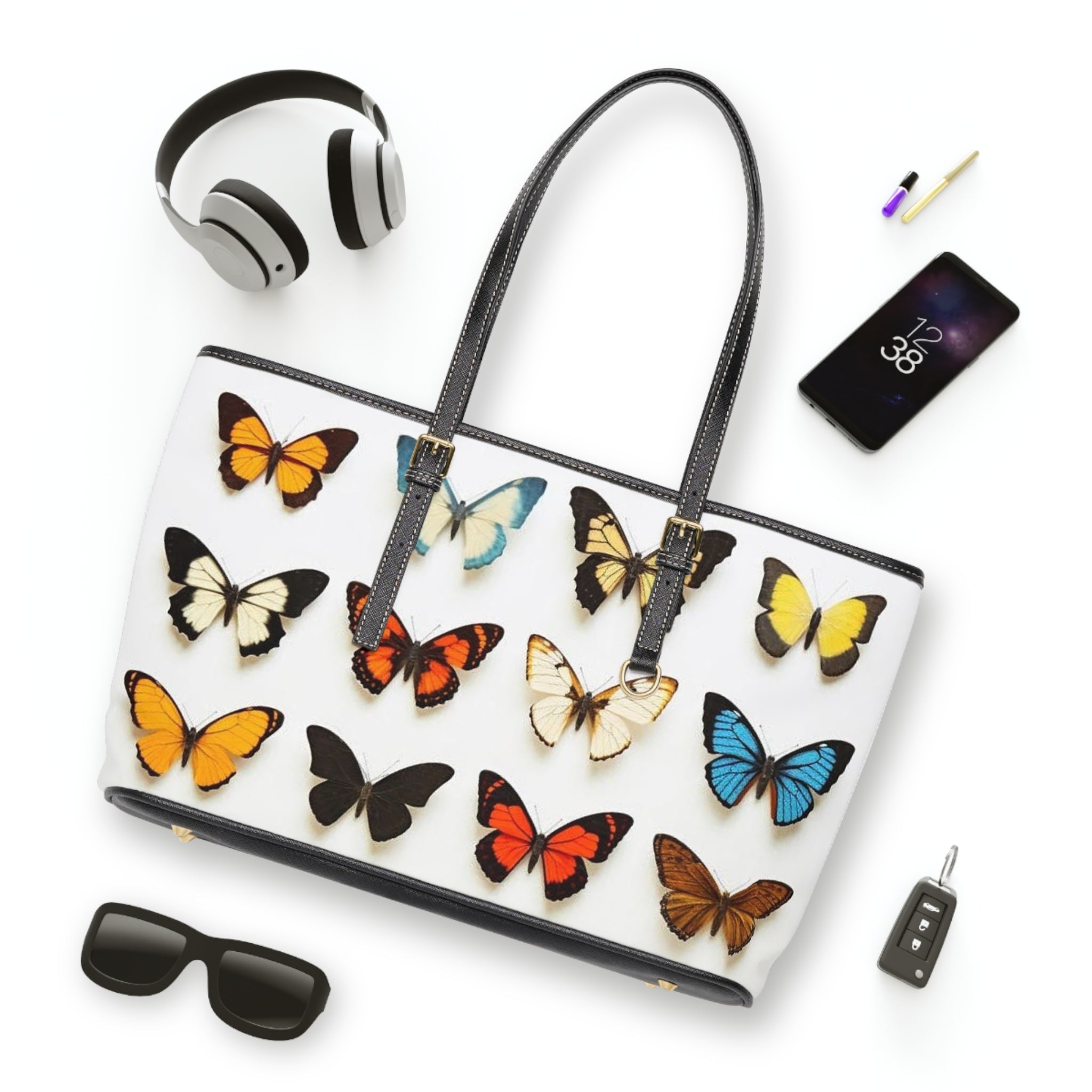 PU Leather Shoulder Bag (Butterflies)