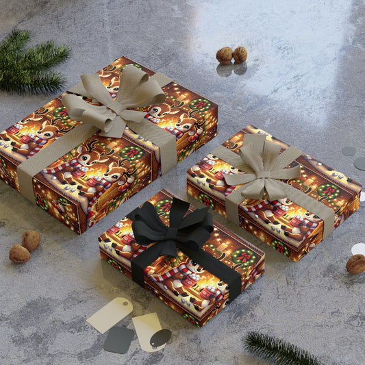 Cozy Reindeers Gift Wrapping Paper Rolls, 1pc