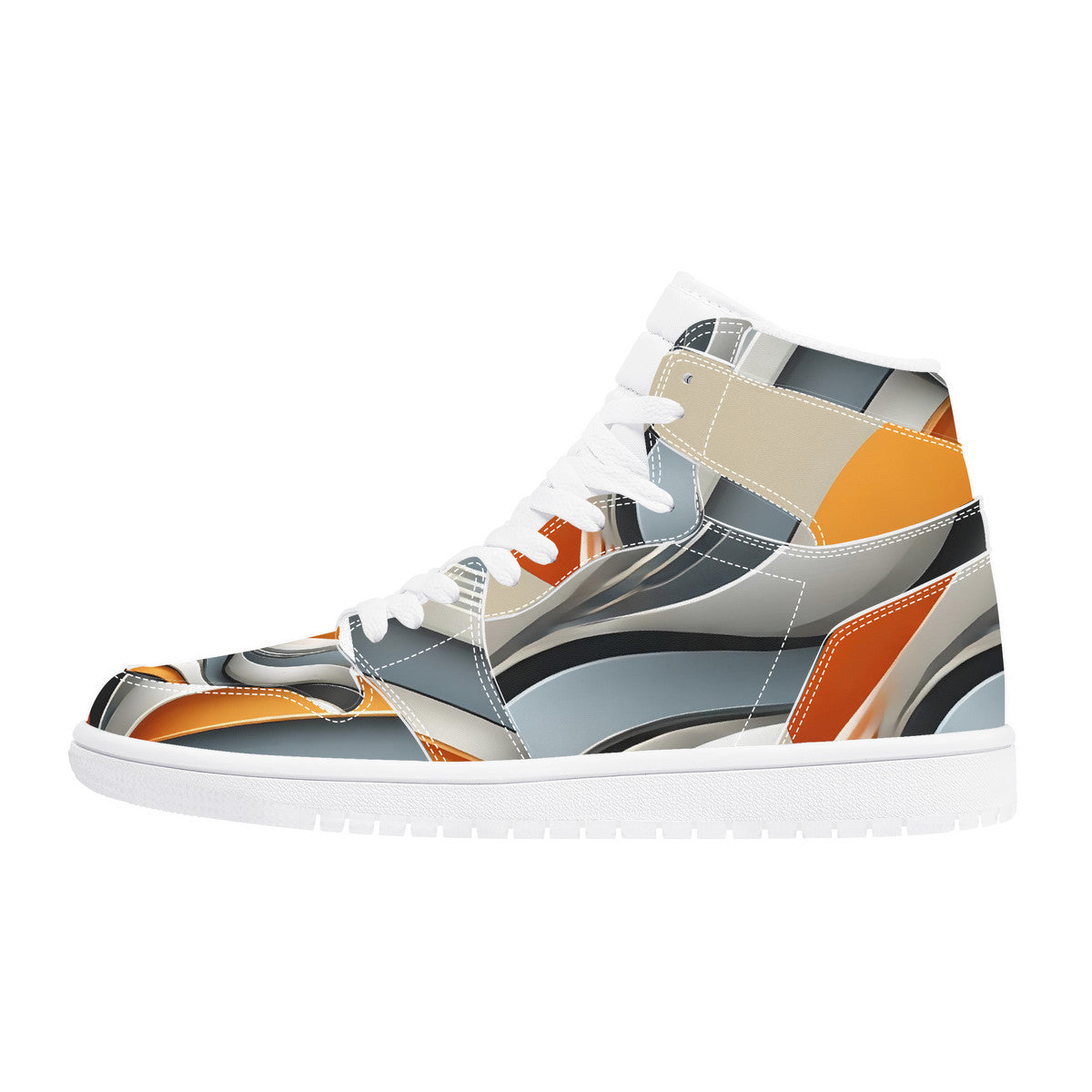 Gray & Orange High Top Synthetic Leather Sneaker